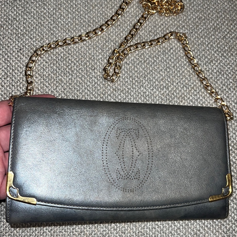 Cartier gray leather wallet. CHAIN NOT INCLUDED